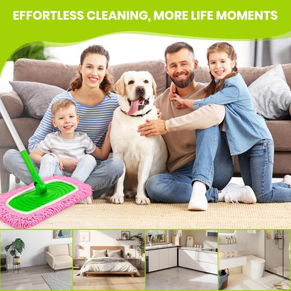 8 Pack Chenille Mop Pads, Reusable Microfiber Mop Refills for 10''–12'' Flat Mops, Washable Wet & Dry Floor Pads for Hardwood, Tile, Compatible with Swiffer Sweeper（Pink）