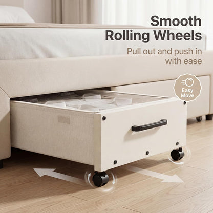 KITHELP Under Bed Storage Containers with Wheels, 2 Pack Underbed Shoe Storage Organizer with Removable Lids, Large Rolling Under Bed Storage Dresser Drawers for Clothes Toys Shoes Blankets