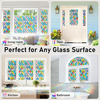 SUNBABY Reeded Glass Window Privacy Film, Frosted Glass Window Film for Bathroom & Front Door, Static Cling Decorative 3D Window Stickers Day and Night Privacy Sun Heat Blocking (17.5 x 78.7 Inch)