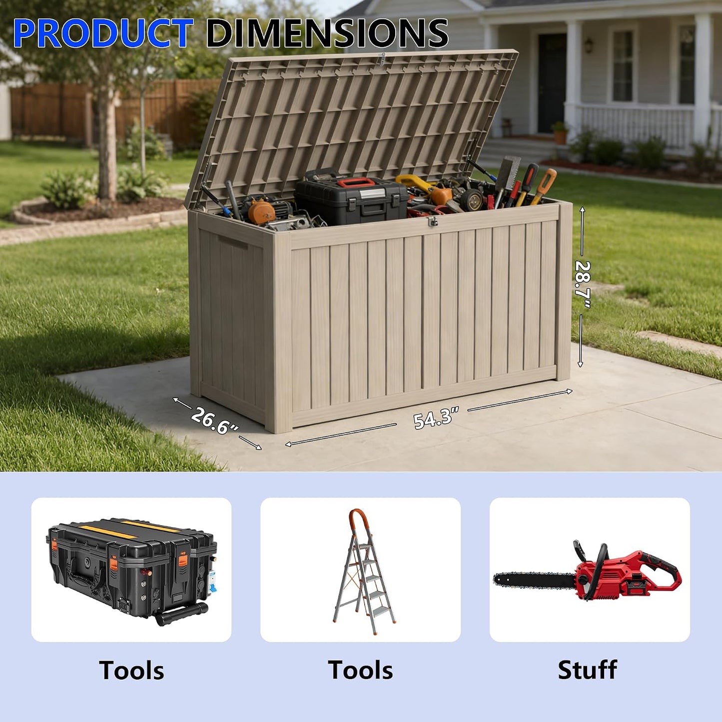 320 Gallon Outdoor Storage Box Resin Deck Box All Weather Waterproof Large Lockable Storage Container Deck Box for Patio Furniture, Garden Tools, Lockable, Black