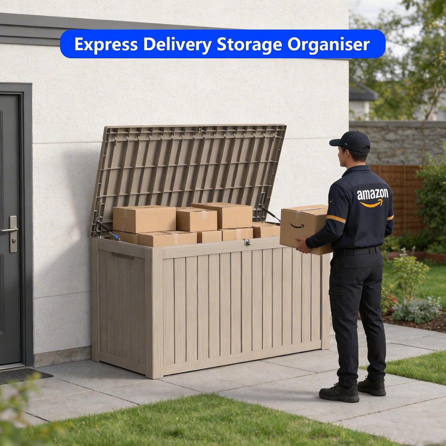 320 Gallon Outdoor Storage Box Resin Deck Box All Weather Waterproof Large Lockable Storage Container Deck Box for Patio Furniture, Garden Tools, Lockable, Black