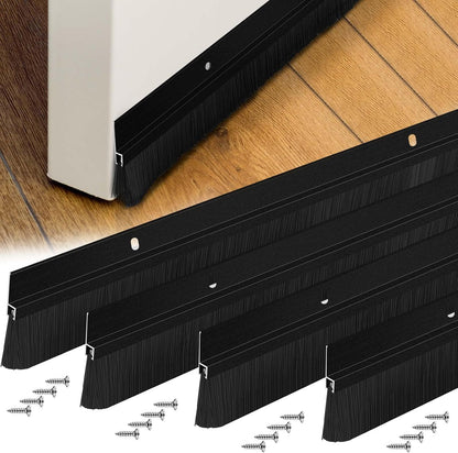 Gisafai 2 Pcs Aluminum Door Sweep with Soft PP Brush 8 Screws Long Bottom Sweep Door Brush for Exterior Home Garage Threshold Seal (36 Inches,Black)