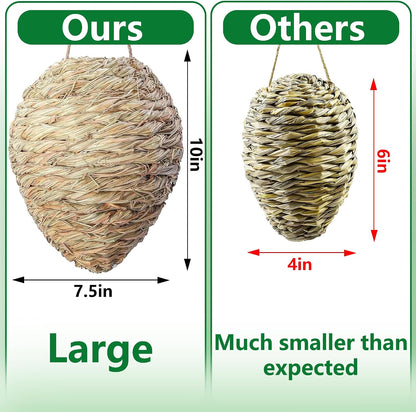 DECOHS 2 Pack Large Woven Reed Wasp Nest Decoy, 10 x 7.5 Inch Hanging Fake Wasp Nests Decoration, Faux Hornet Nest Wasps Deterrent for Outdoor Garden Yard Patio Eaves