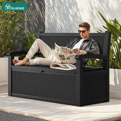 YITAHOME 100 Gallon Large Outdoor Deck Box | Waterproof Resin Storage Box, Lockable Indoor Outdoor Storage Container for Patio Furniture Cushions, Pool Accessories