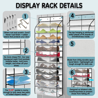 Kotkn Over The Door Shoe Organizer with 12 Large Breathable Pockets - Durable Hanging Storage for the Entire Family's Shoes (White)