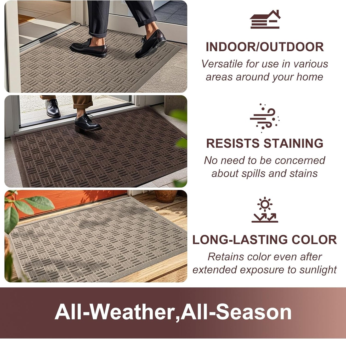 Mibao Front Door Mat, Heavy Duty Durable Welcome Mat for Outdoor Indoor, Dirt Trapper Waterproof Super Absorbent Door Mat for Entryway Outside Patio Porch, 29.5" x 17", Grey