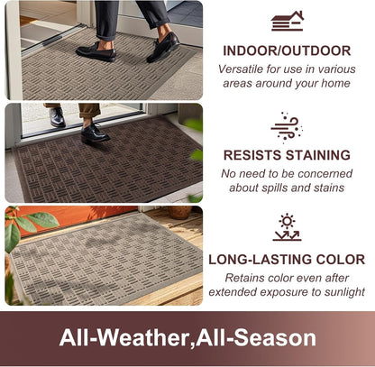 Mibao Front Door Mat, Heavy Duty Durable Welcome Mat for Outdoor Indoor, Dirt Trapper Waterproof Super Absorbent Door Mat for Entryway Outside Patio Porch, 29.5" x 17", Grey