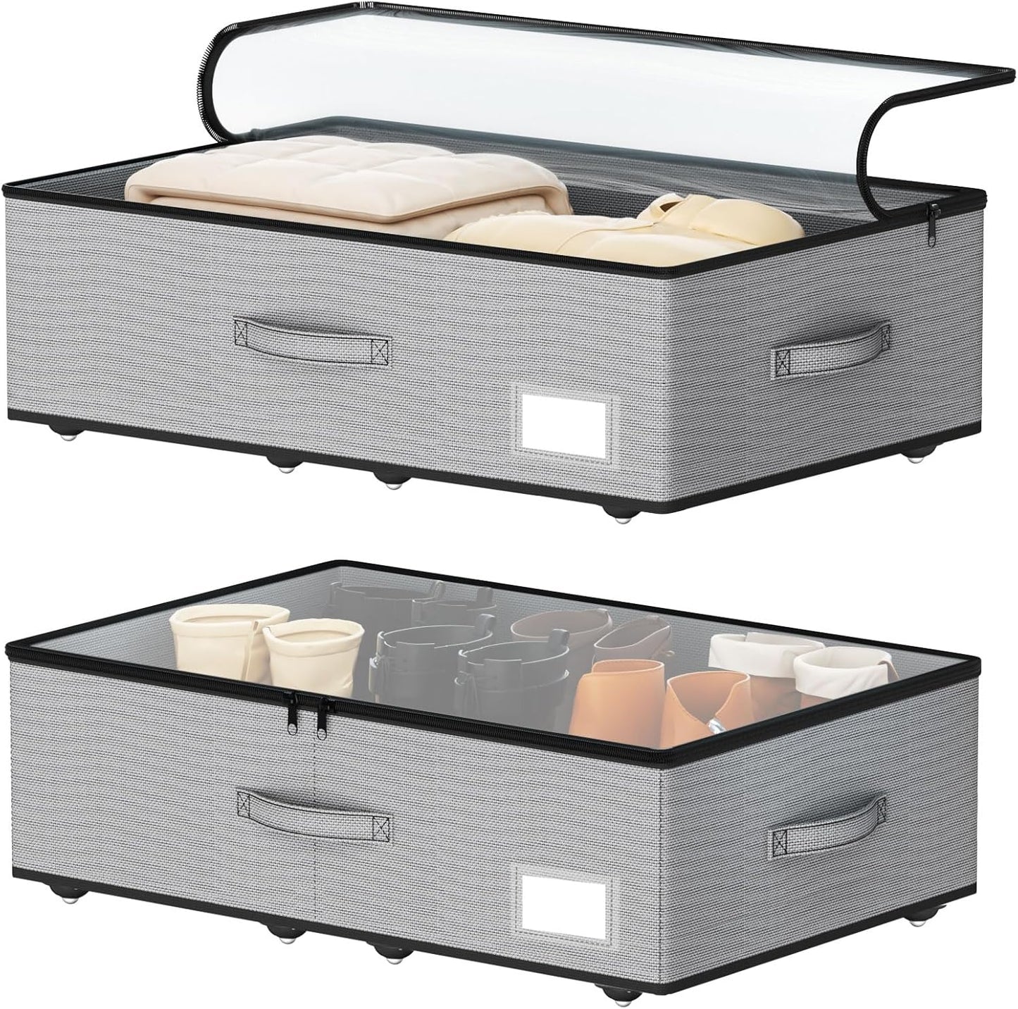 EE-RoomWorld Under Bed Storage with Wheels, No Assemble Required 5.5 inches height grey under bed storage bins,Low Profile Rolling Underbed Shoe Storage containers，dorm underbed storage drawers