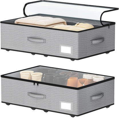 EE-RoomWorld Under Bed Storage with Wheels, No Assemble Required 5.5 inches height grey under bed storage bins,Low Profile Rolling Underbed Shoe Storage containers，dorm underbed storage drawers
