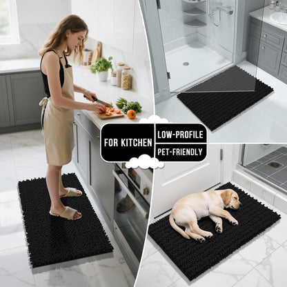 Yimobra Bathroom Rugs Non Slip Washable - Ultra Soft Absorbent Chenille Bath Mat, Quick Dry Shaggy Floor Carpet for Tub Shower, Gray Home Decor Accessories, 24x17 Inch