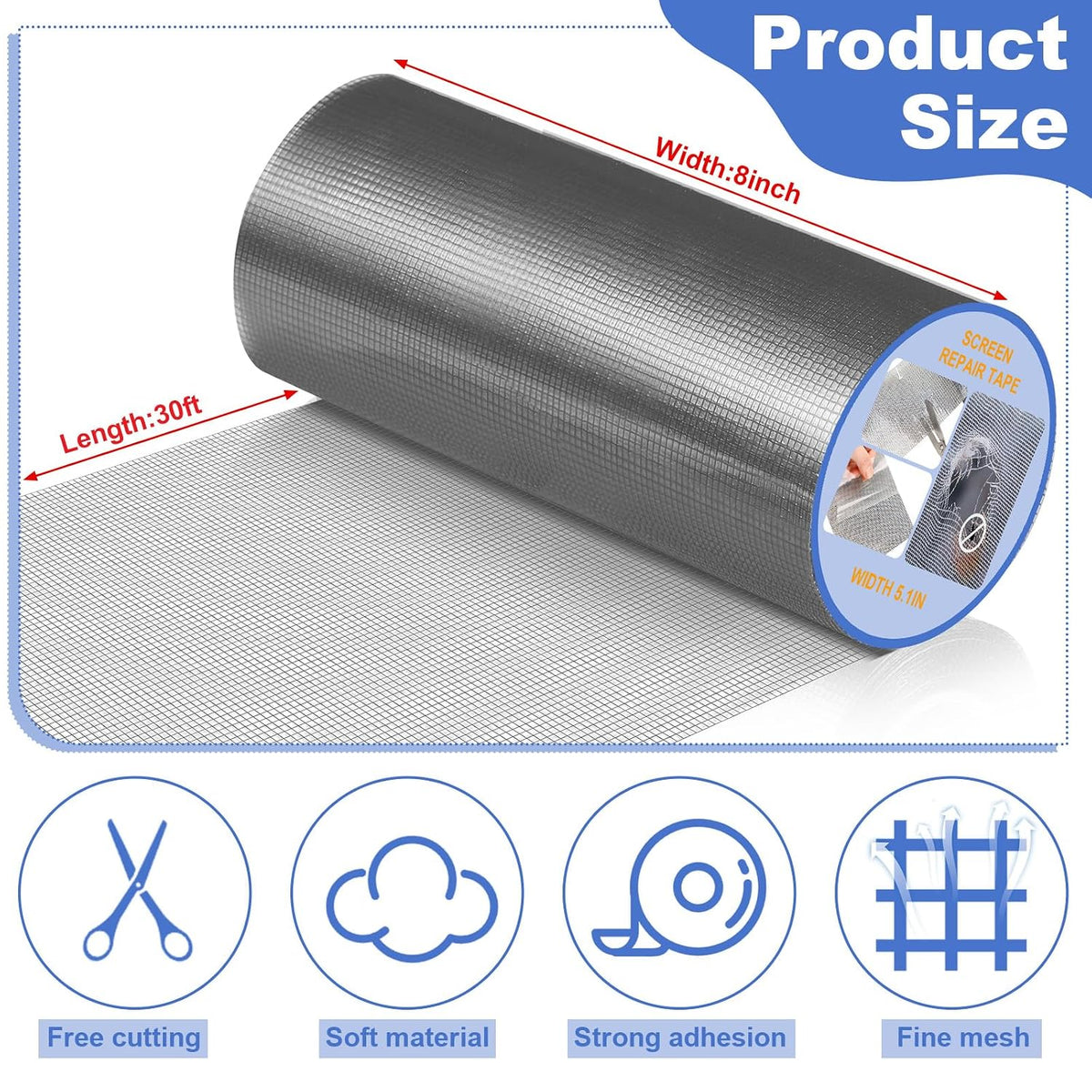 CroBlissful Extra Wide 5 inch x 20 ft Window Screen Tape Mesh Repair Strong Adhesive Waterproof Fiberglass Screen Repair Kit Patch for Window Door Tears Holes(Black)