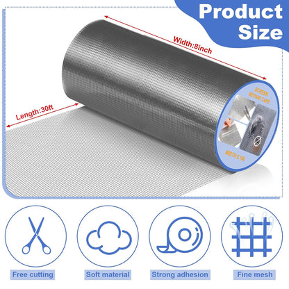 CroBlissful Extra Wide 5 inch x 20 ft Window Screen Tape Mesh Repair Strong Adhesive Waterproof Fiberglass Screen Repair Kit Patch for Window Door Tears Holes(Black)