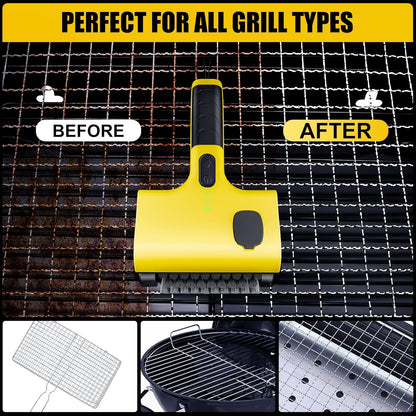 2 in 1 Electric Grill Brush, 2600mAh Rechargeable Barbecue Grill Cleaner with 2 Brush Heads, 360° Rotating Cleaning Brush Grill Accessories