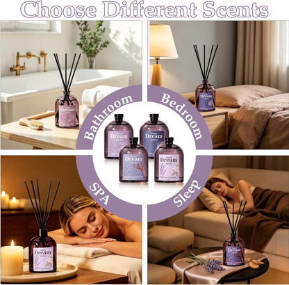 STRN Reed Diffuser Sets, Lavender Scented Oil Diffuser, Fragrance Reed Diffuser with 24 Sticks, 6.8 Fl.oz (200ml), 4 Scents Long-Lasting Air Freshener for Bedroom Bathroom Home Décor