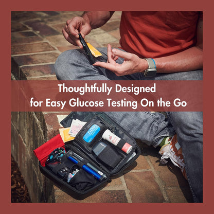 Glucology Large Diabetes Travel Case Hard Shell, Organizer for Glucose Monitor, Insulin Pen, BGL Strips, Syringe, Needles & Diabetic Supplies, Premium & Durable with Extra Compartment, Black