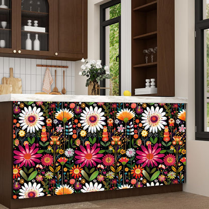 BOKEBEVE Watercolour Floral Peel and Stick Wallpaper Boho Vibrant Contact Paper Renter Friendly Wall Paper for Countertop Cabinet Wall Shelf Liner Removable Blue Colorful 17.5 x 118In