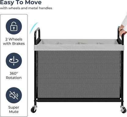 STO STO Laundry Hamper 3 Section, 120L Rolling Laundry Sorter Cart with Removable and Washable Liner Bag, Clothes Hamper with Wheels and Metal Handle for Laundry Room and Bedroom