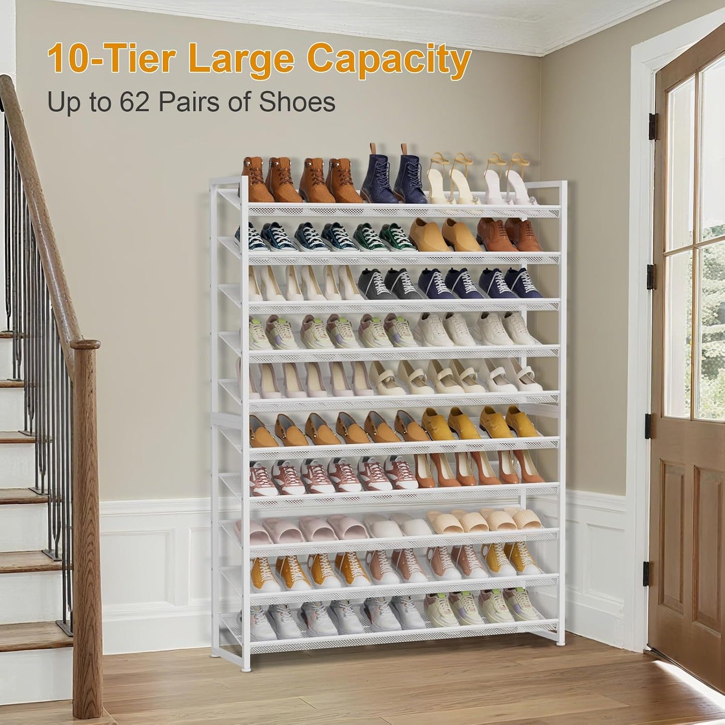 Large Shoe Rack 8 Tier Shoe Organizer, Heavy Duty Metal 4-Tier Stackable Shoe Storage Vertical Shoe Rack for Closet Front Door Entrance, Up to 50 Pairs, 44.8" W x 11.4" D x 56.7" H, Black