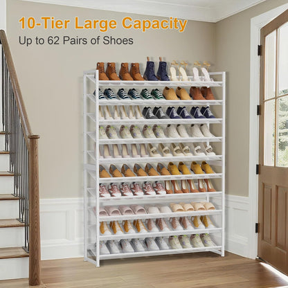Large Shoe Rack 8 Tier Shoe Organizer, Heavy Duty Metal 4-Tier Stackable Shoe Storage Vertical Shoe Rack for Closet Front Door Entrance, Up to 50 Pairs, 44.8" W x 11.4" D x 56.7" H, Black