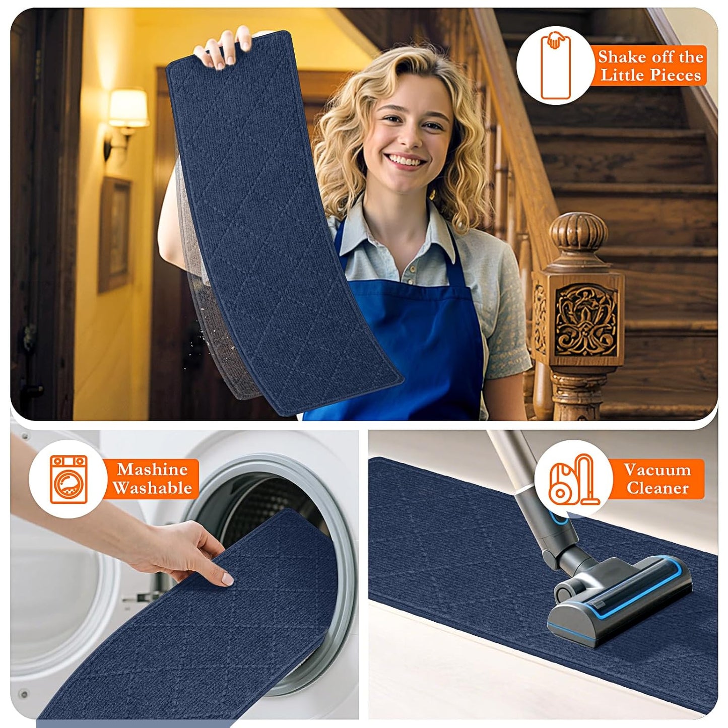 Stair Treads for Wooden Steps 15 PCS - 8’’ x 30’’, Non Slip Stair Runner, Machine Washable Stair Rugs Strips for Kids Pets and Elderly, Indoor Carpet for Stairs (Grey)