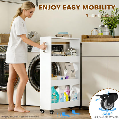 Slim Storage Cart, Lightweight 6 Tier Metal Rolling Utility Kitchen Cart on Wheels, Mobile Storage Shelving Unit Organizer for Bathroom Laundry Office Narrow Places (White, 6" D)