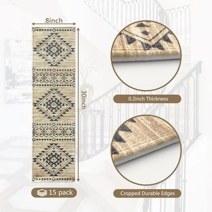 Stair Treads for Wooden Steps, Non Slip Stair Treads Carpet Indoor Residue Free Peel and Stick Washable Stair Covers, Safe for Dogs Kids Elders, Moroccan Beige, 8x30 inch, 1 Pack