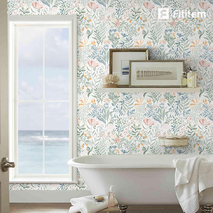 Fititem Floral Peel and Stick Wallpaper Boho Floral Contact Paper Modern Flower Removable Self Adhesive Waterproof Wallpaper for Bathroom Bedroom Fun Wildflower Contact Paper Cabinets 17.3inW 78.7inL