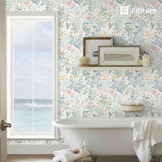 Fititem Floral Peel and Stick Wallpaper Boho Floral Contact Paper Modern Flower Removable Self Adhesive Waterproof Wallpaper for Bathroom Bedroom Fun Wildflower Contact Paper Cabinets 17.3inW 78.7inL