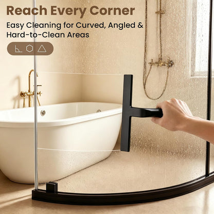 Shower Squeegee for Glass Doors - 10 Inch Bathroom Squeegee with Ergonomic Round Grip, Built-in Hook, Streak-Free No-Squeak Silicone Blade for Shower Glass, Tile Walls, Mirrors & Windows, Black