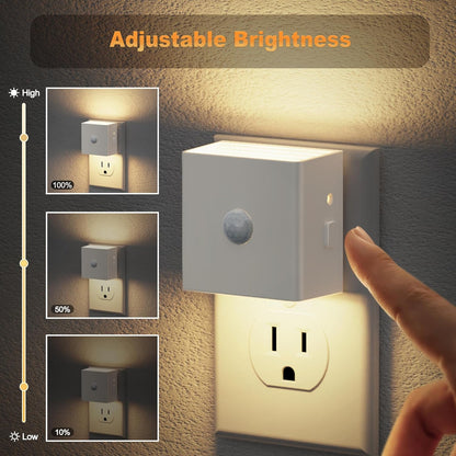 JandCase Motion Sensor Night Light, 2 Pack Motion Activated Night-Lights, 3000K Warm White LED Night Lights Plug into Wall, 30/60LM Adjustable Brightness, for Kids Adults Bathroom Bedroom