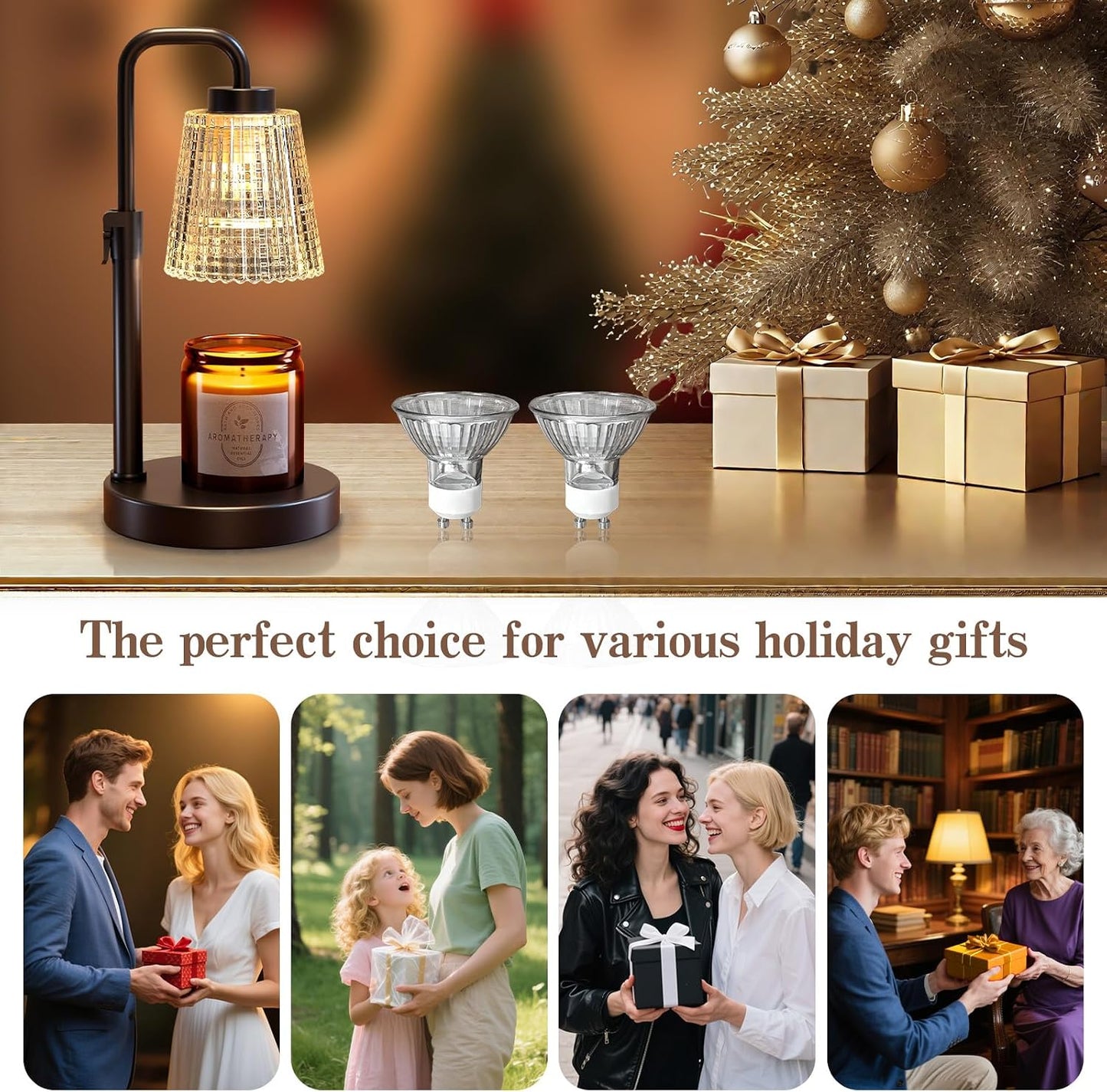 hyrion Candle Warmer Lamp with Timer Dimmable, Birthday Gifts for Women Mom, Adjustable Height Candle Warmer for Jar Candles, Flower Flameless Candle Lamps with 2 Bulbs, Housewarming, Home Decor