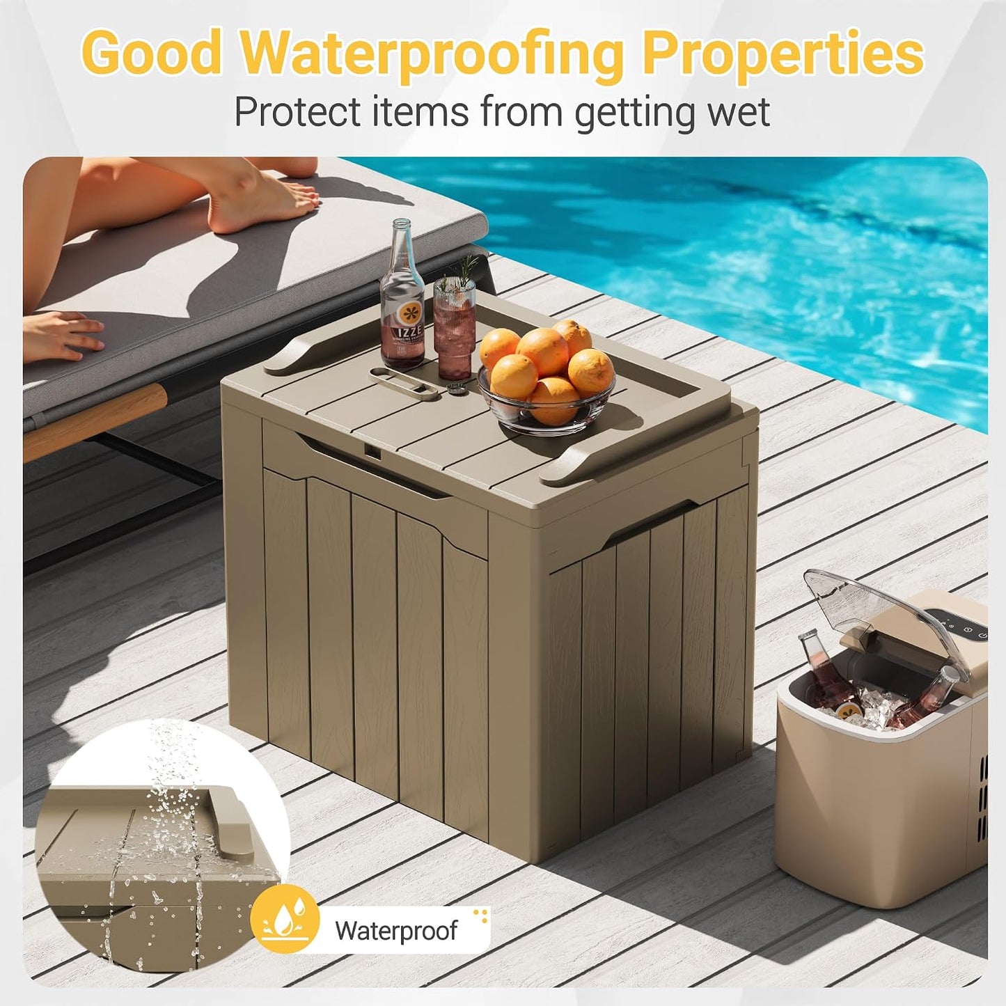 Greesum Outdoor Storage Box 31 Gallon Storage Box with Lid for Patio Furniture, Garden Tools, Pool Supplies, Waterproof and UV Resistant, Lockable, Dark Black