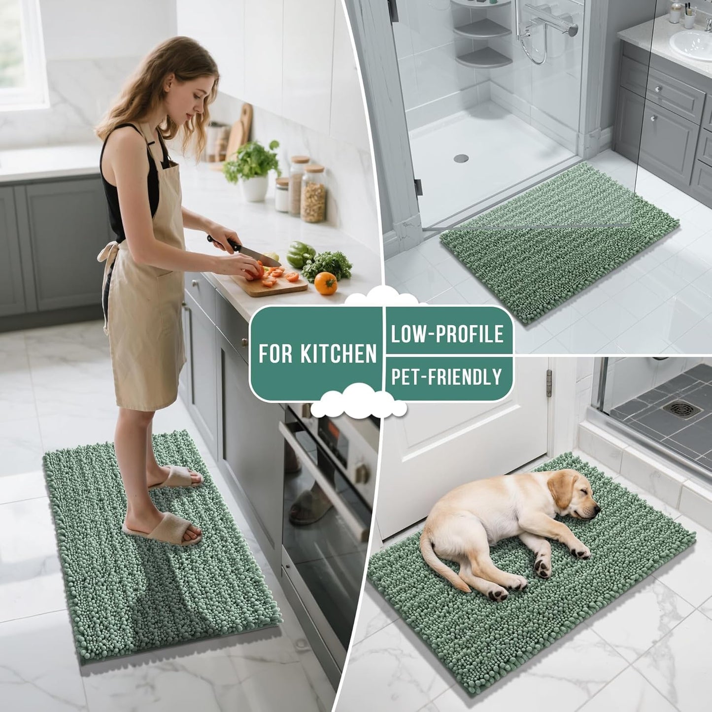 Yimobra Bathroom Rugs Non Slip Washable - Ultra Soft Absorbent Chenille Bath Mat, Quick Dry Shaggy Floor Carpet for Tub Shower, Gray Home Decor Accessories, 24x17 Inch
