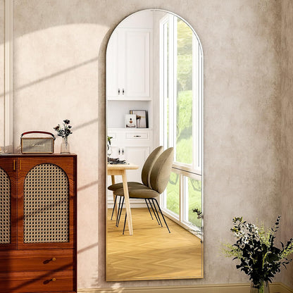 HARRITPURE 64"x21" Arched Full Length Mirror Free Standing Leaning Hanging Mounted Mirror Aluminum Frame Modern Simple Home Decor for Living Room Bedroom Cloakroom, Gold