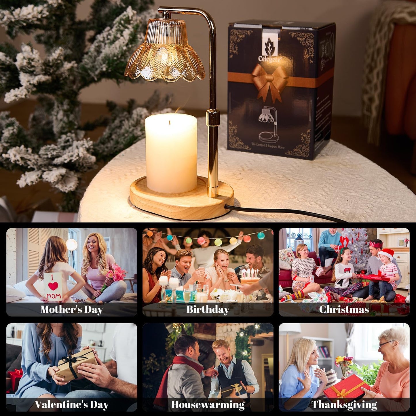 Candle Warmer Lamp,with Timer & Dimmer(3Bulbs),Candle Lamp Warmer Height Adjustable,Gifts for New Home,House Warming Gift,Birthday Gifts for Women/Daughter/Mom/Friend-Black