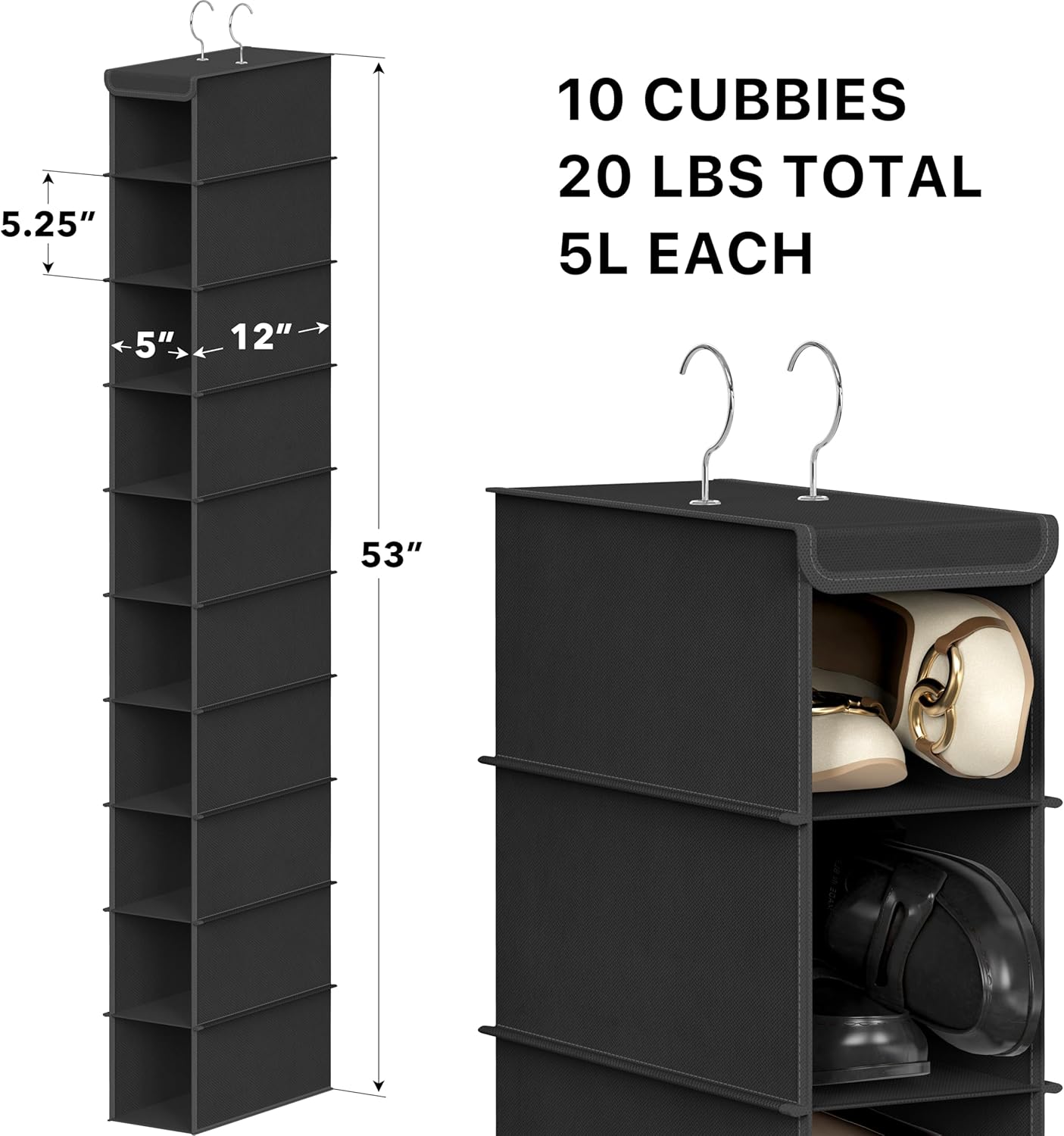 Simple Houseware 10 Shelves Hanging Shoes Organizer Holder for Closet, Grey