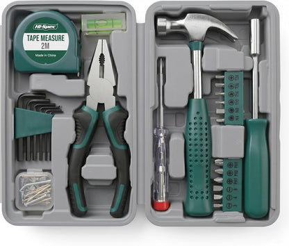 Hi-Spec Small Tool Kit Compact Set for Home and Office DIY, Green Mini Tool Box for Basic Household Repairs, Starter Toolkit in a Portable Toolbox Case.