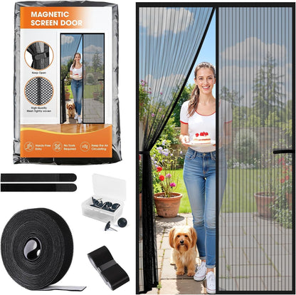 Magnetic Screen Door, Screen Door Mesh, Heavy-Duty Mesh Curtain, Door Net Keep Bugs Out, Hands Free Partition, Screen Size 38” × 83”, Fits 36” × 82” Doors, Pet & Kid Friendly, Black