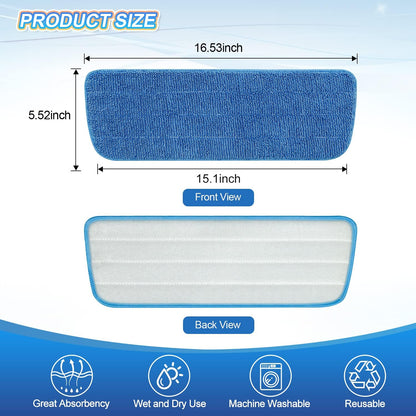 3 Pack Microfiber Mop Pads Replacement for Wet/Dry Mop Floor Cleaning Reusable Mop Pads Refills for Spray Floor Mops Compatible with Bona Floor Care System and Any Microfiber Flat Spray Mop