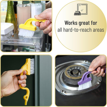 Slick- Window Track Cleaning Brush, 2 Pack, Blue Ergonomic Handle | Built-in Scraper, Multipurpose Window Track Cleaning Tool for Sliding Doors, Windows, Corners, Dust, Dirt & Narrow Gaps