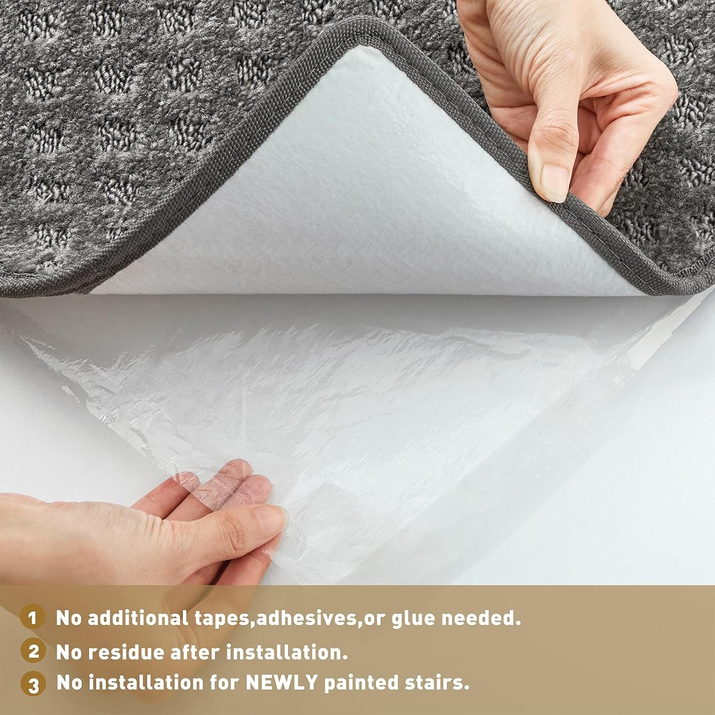 PURE ERA Carpet Stair Treads Tape Free Non Slip Indoor Stair Carpet Stair Protectors Pet-Friendly Non-Slip Skid Resistant Washable Reusable 8" x 30"(2 Pieces,Black)