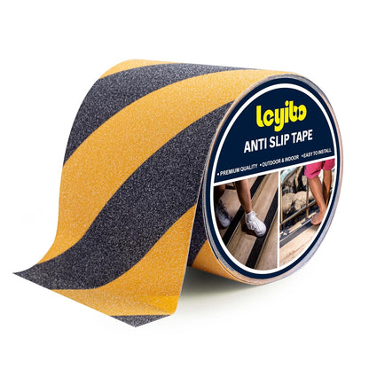 Anti Slip Tape, 4 Inch x 42 Ft Grip Tape for Stairs Outdoor/Indoor, Waterproof Non Skid Roll for Stair Treads Non Slip, High Traction Friction Abrasive Adhesive Stair Steps, Caution Yellow/Black