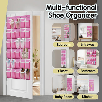 Kotkn Over the Door Shoe Organizer with 30 Breathable Mesh Pockets - Large Capacity Closet Storage for Men & Women, Hanging Shoe Rack Organizer (Gray)