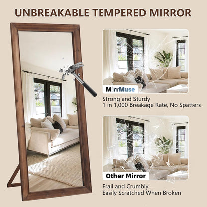 Rustic Standing Full Length Mirror Wood Frame, 56"X21" Farmhouse Floor Mirror for Bedroom Living Room Entryway, Hanging or Leaning Wall-Mounted Full Body Mirror, Tempered Glass, White