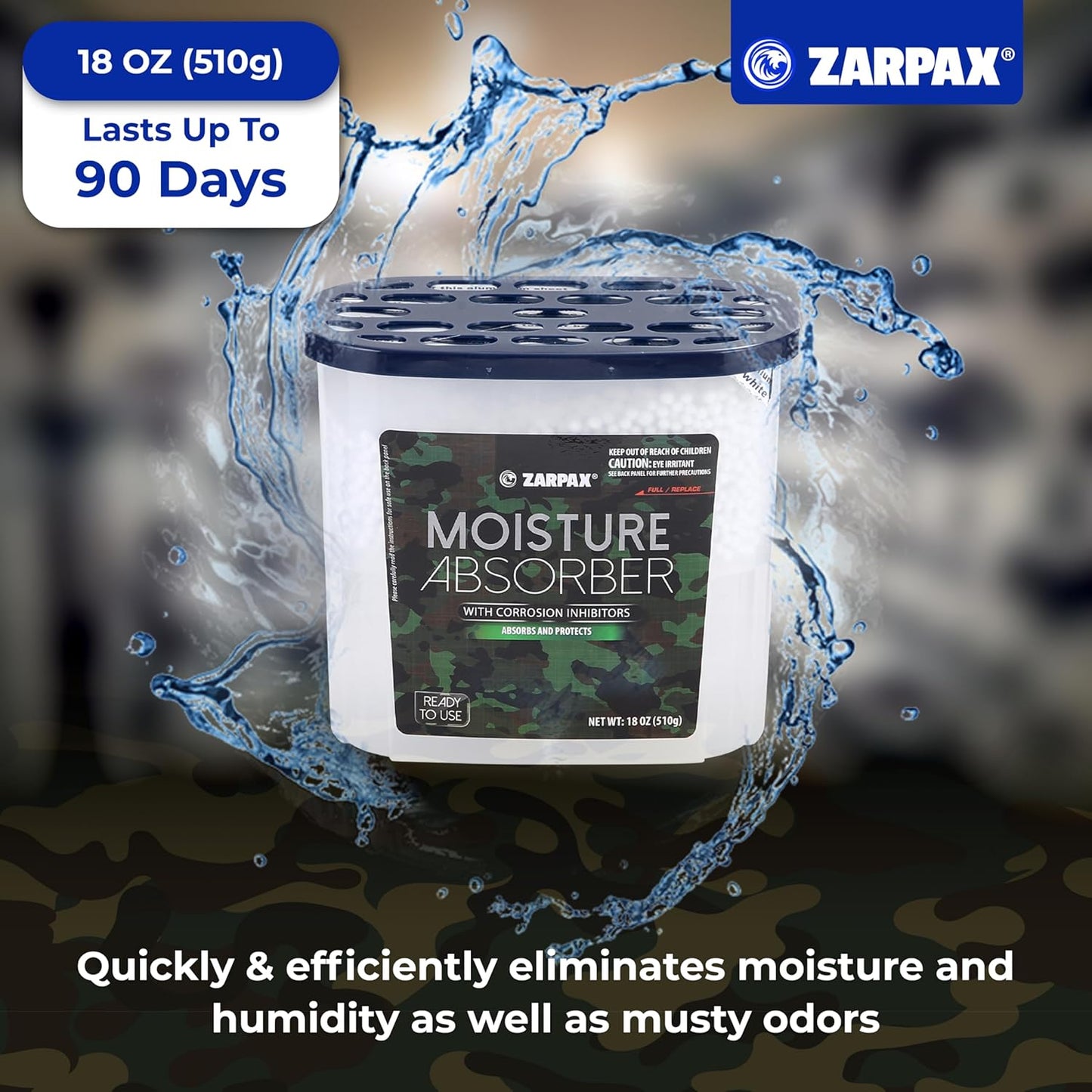 ZARPAX Moisture Absorber Activated Charcoal 10.5 oz/300g | Removes Moisture, Damp, Humidity & Odors | Odor Absorber | Moisture Trap for Bathroom, Closet, Kitchen & Small Spaces | Set of 4