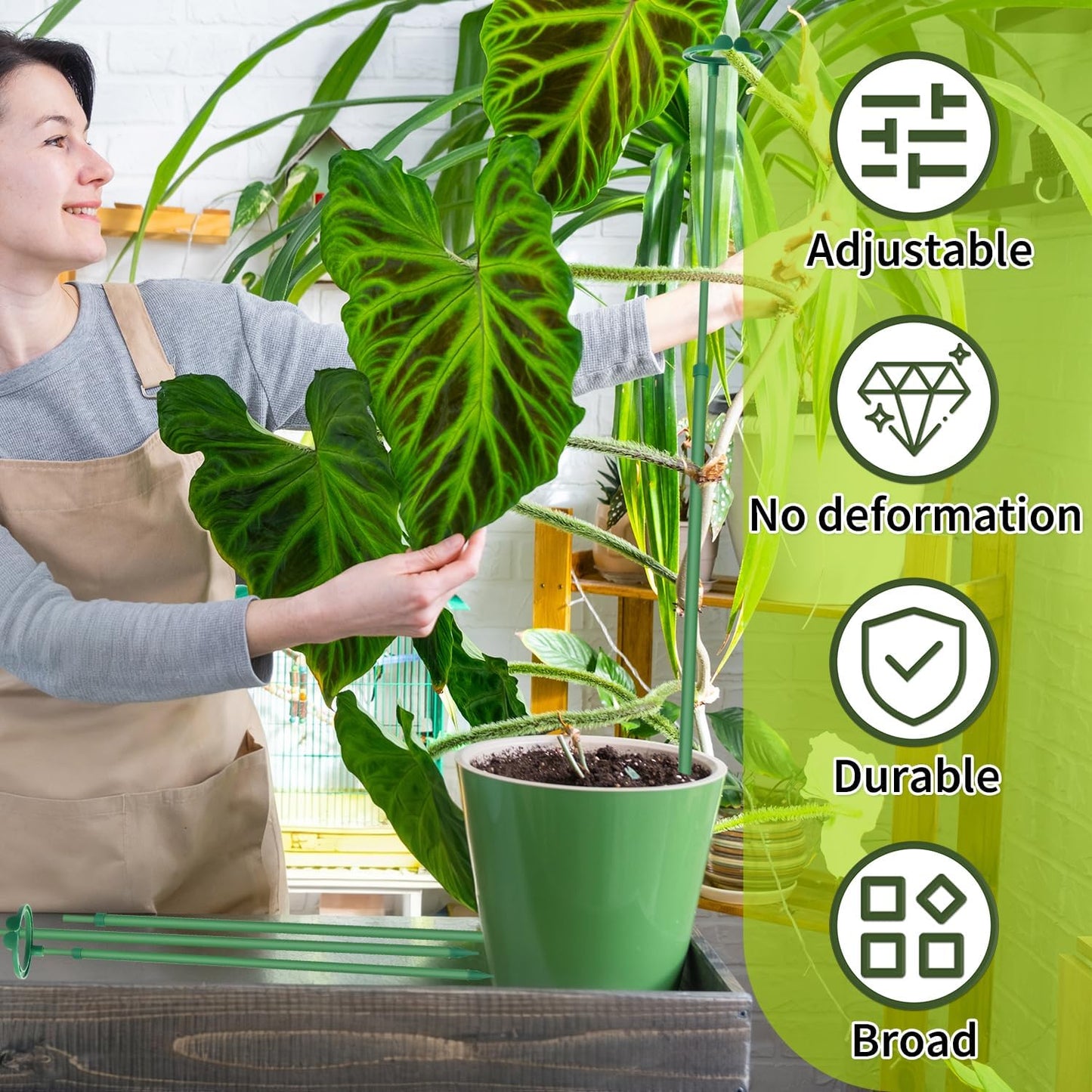 Extendable Plant Stakes,Adjustable Length from 17.9IN to 42.3IN Monstera Support Stakes with Clips,Sturdy Plant Stakes for Indoor Outdoor,Garden Sticks for Tomato,Orchid,Climbing Plants- 3Pack