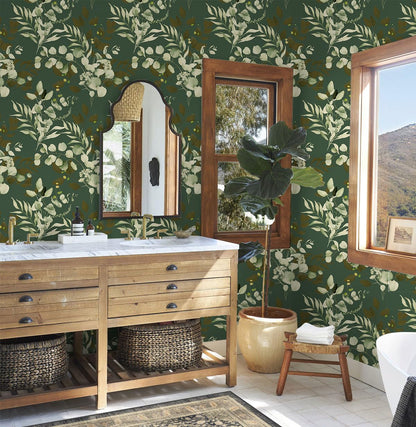 HAOKHOME Peel and Stick Wallpaper Boho Green/White Botanical Leaf Floral Wall Mural Home Nursery Decor Renter Friendly Wallpaper 17.3in x 9.8ft