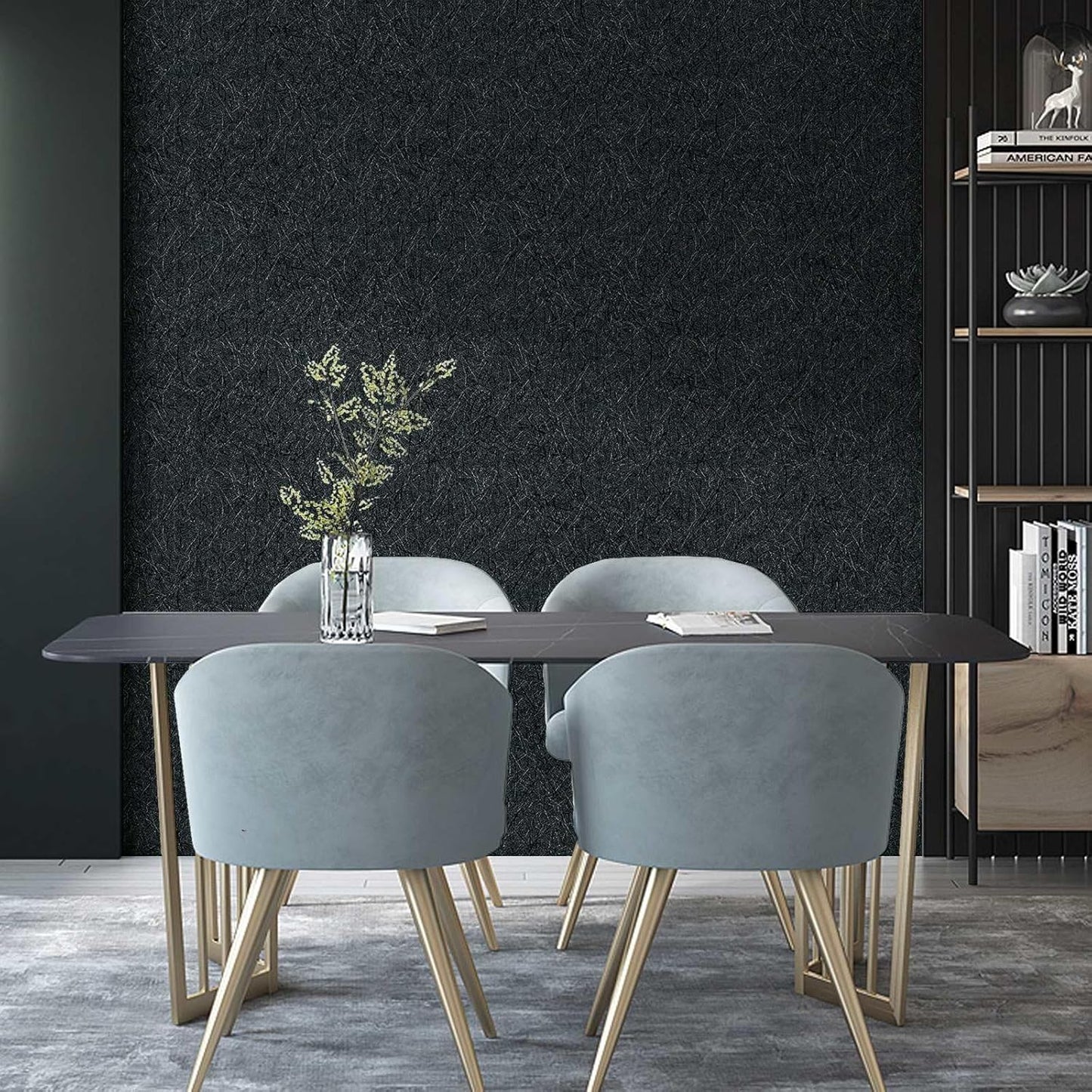 15.7" X 118" Black Silk Wallpaper Embossed Self Adhesive Peel and Stick Wallpaper Contact Paper Removable Waterproof Kitchen Vinyl Wrap Cabinet Furniture Textured Renter Friendly Wall Gift Paper
