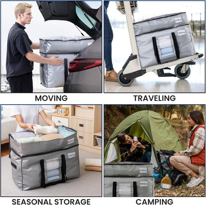 TAILI Extra Large Moving Bags, 4 Pack Blue Heavy Duty Totes For Storage with Visible Window, Wrap Around Handles, Storage Bags for Space Saving, Alternative to Moving Boxes