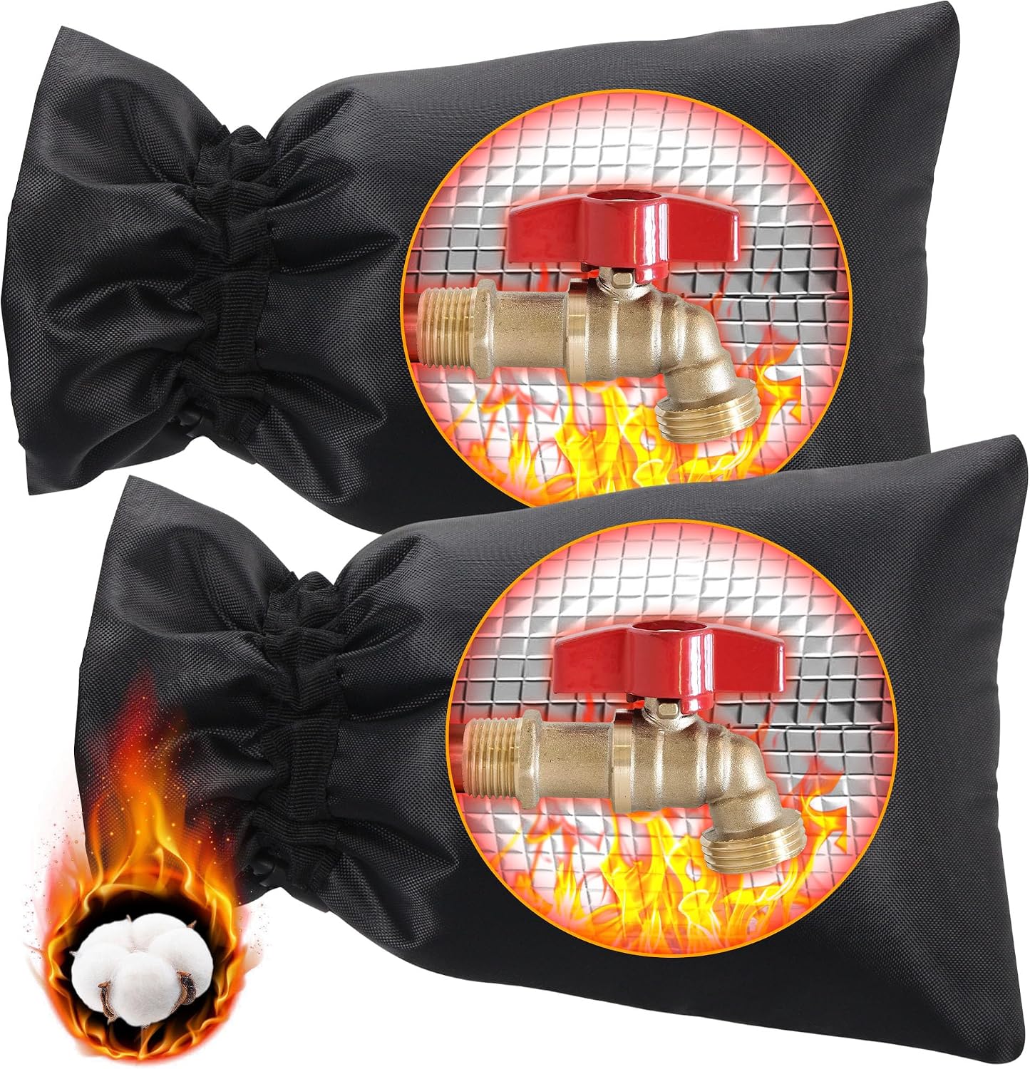 2 Pack Outdoor Faucet Covers for Winter Freeze Protection, Thickened 10"H x 6.3"W Outside Garden Faucet Socks,Waterproof Insulated Hose Bib Spigot Cover with 420D Oxford Fabric & Aluminum Foil